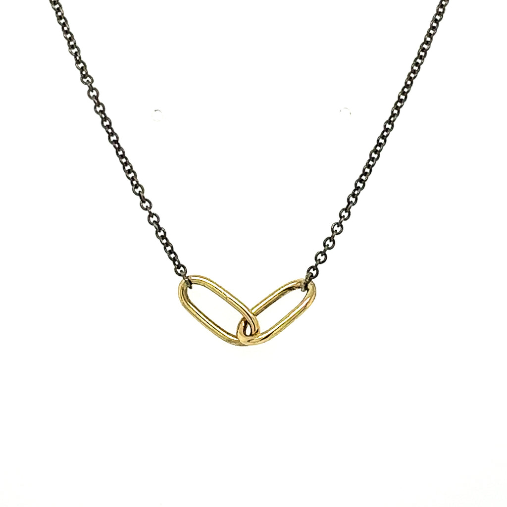 Black and 14k Gold Paperclip Pendant
