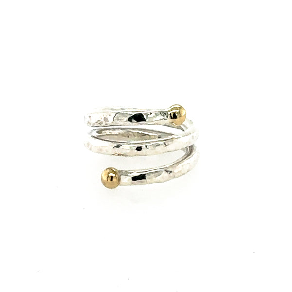 Hammered Coil Ring- Silver/14k Gold