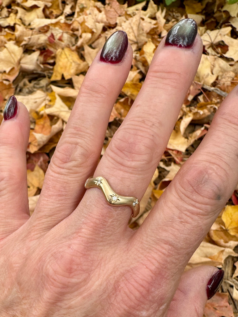 Diamond Starburst Wave Ring