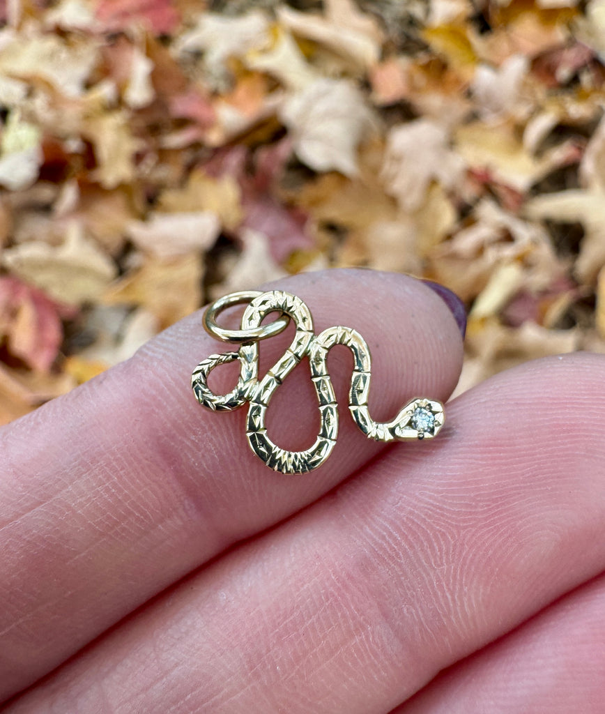14k Diamond Engraved Snake