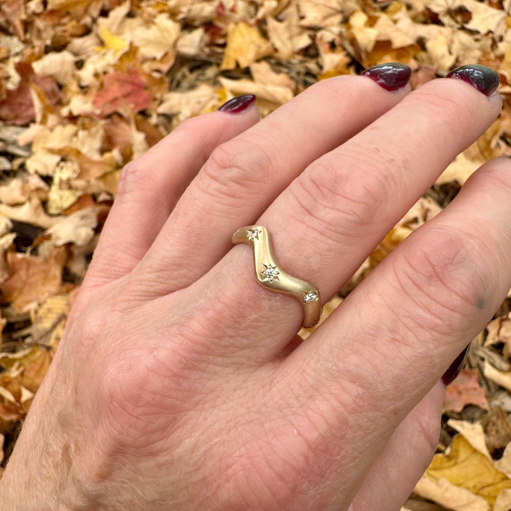 Diamond Starburst Wave Ring