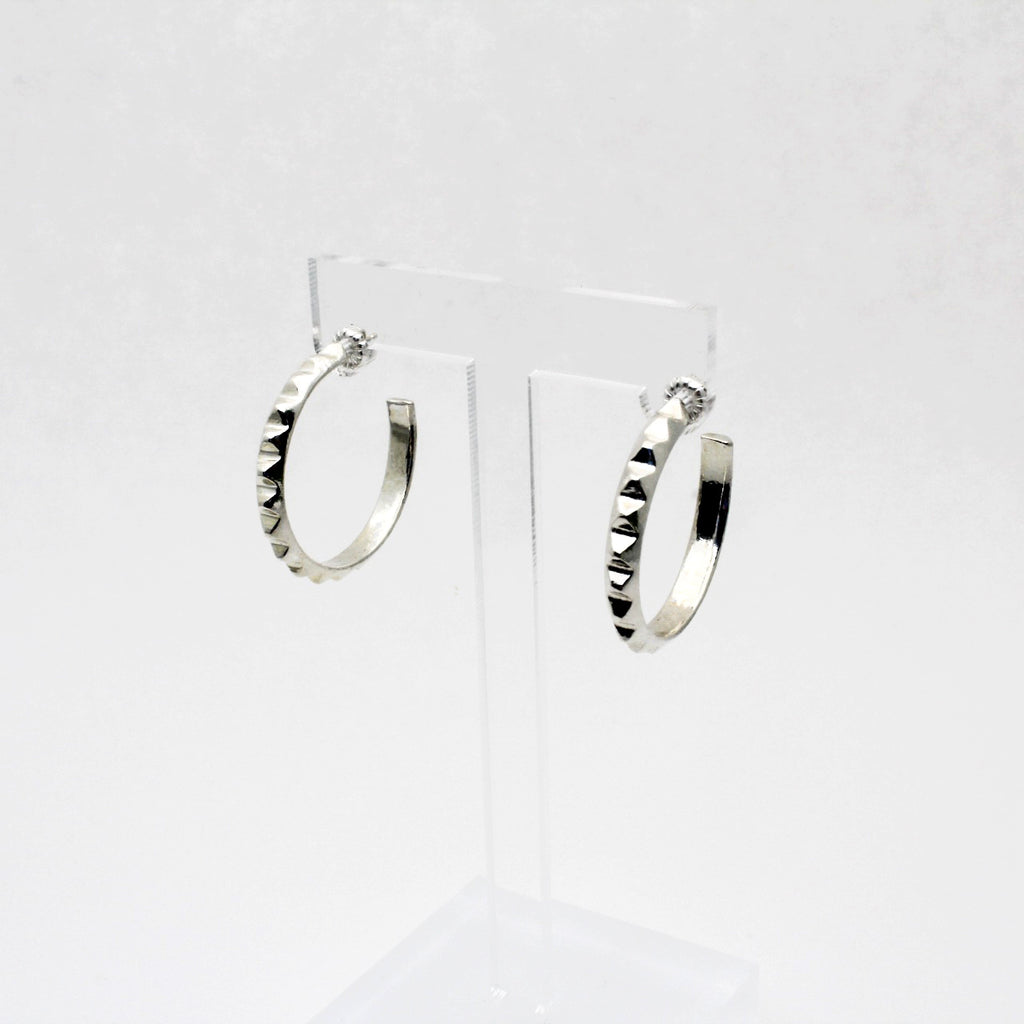 Small Silver Pyramid Hoops Earrings