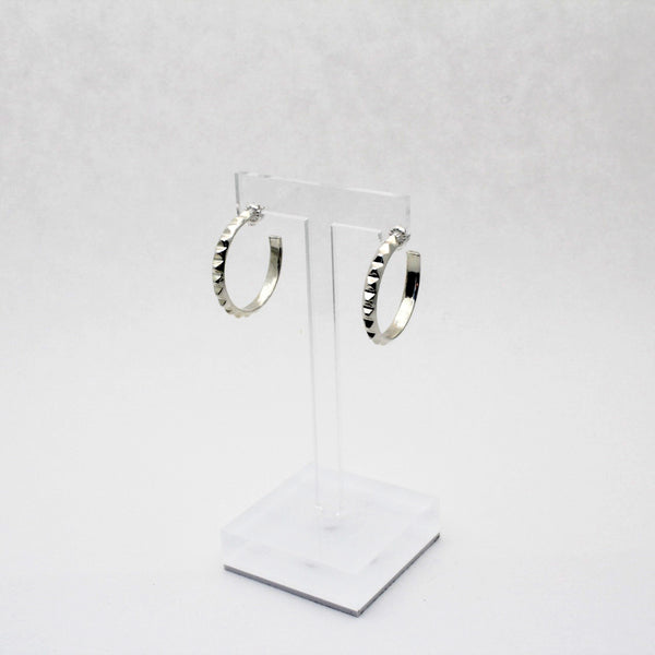 Small Silver Pyramid Hoops Earrings