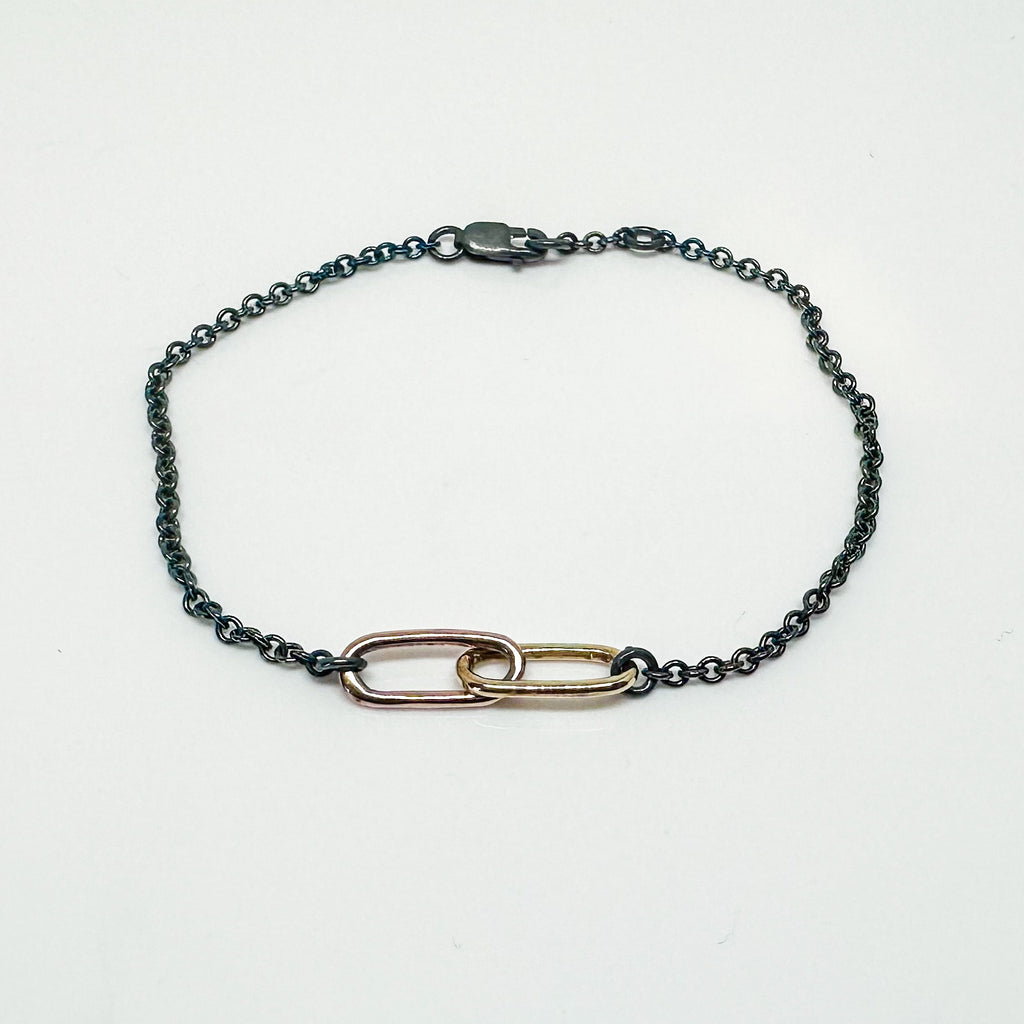 Rose and Yellow Gold Blackened Paperclip Bracelet