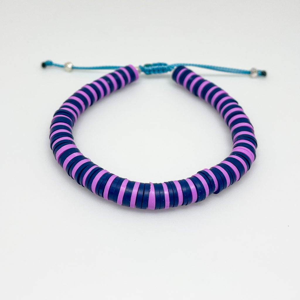 Navy and Purple Striped Vinyl Bracelet