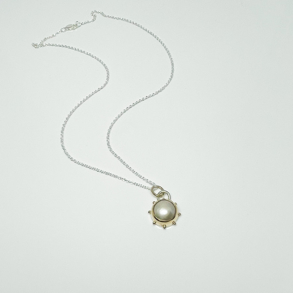 Silver and Gold Mabe Pearl Beach Bauble Necklace