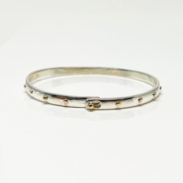 Sterling Silver Beach Bangle with Alternating Rose and Yellow Gold Accent Dots