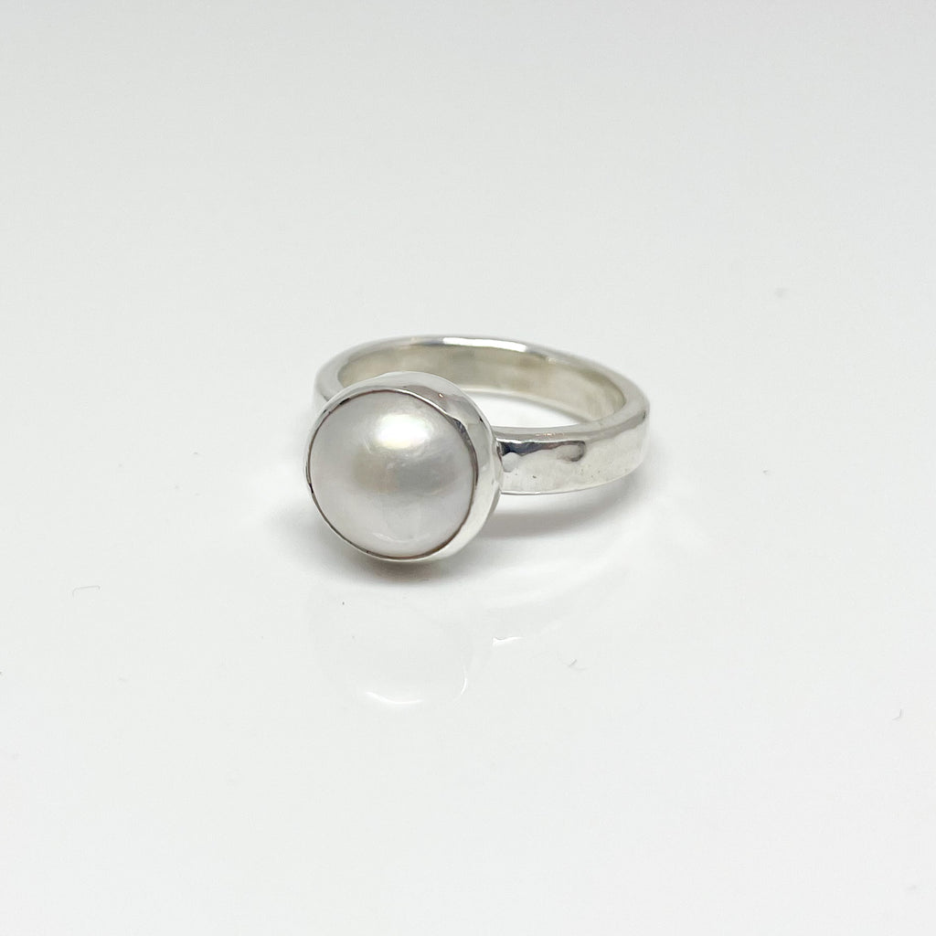 Silver South Sea White Mabe Pearl Ring