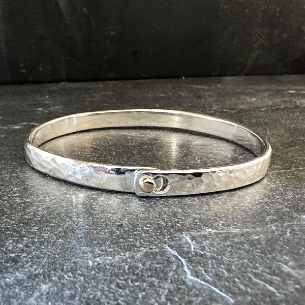 6mm Silver Hammered Beach Bangle with Gold Accent