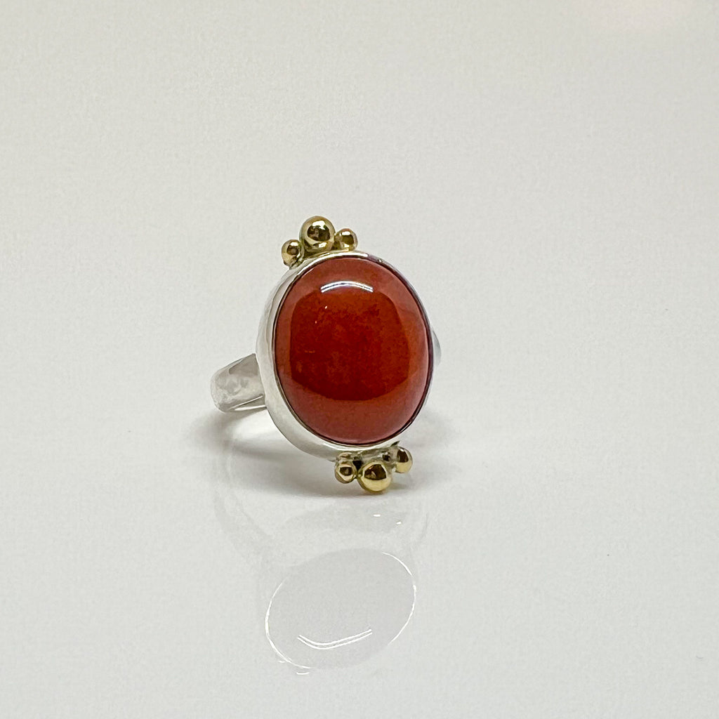 Carnelian Silver and 18k Gold Statement Ring