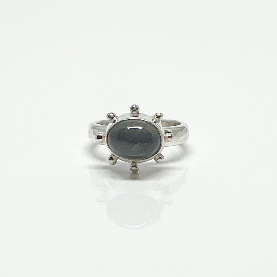 Gray Moonstone Oval Stud Ring