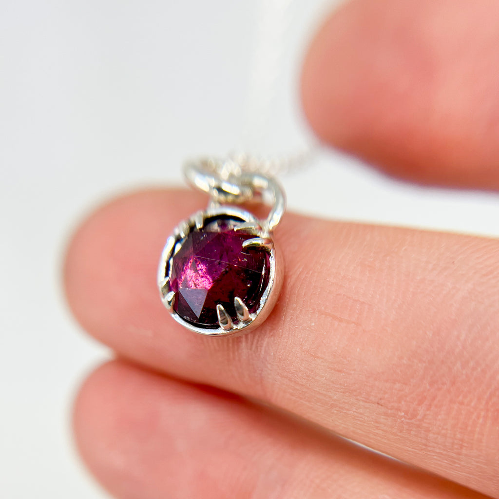 Round Rhodolite Garnet Silver Pendant