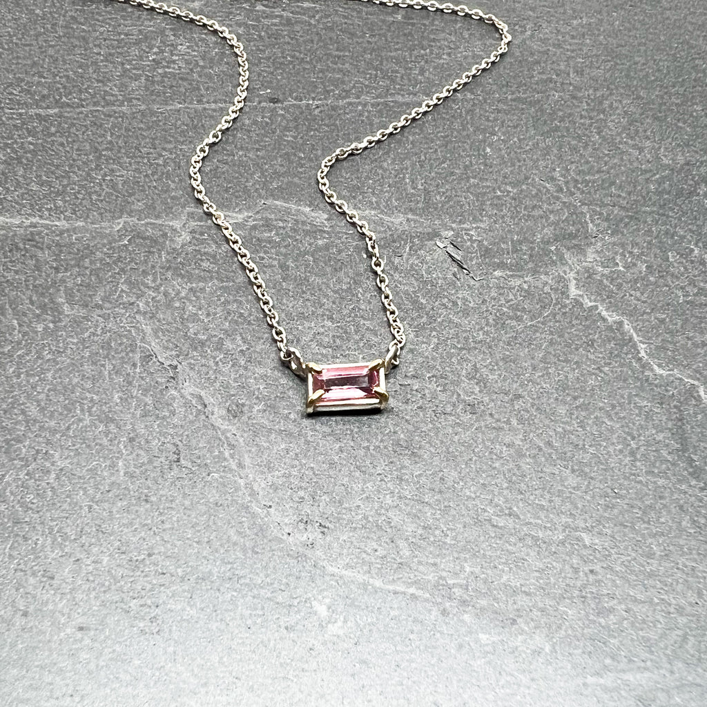 Pink Tourmaline Emerald Cut Pendant