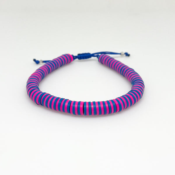 Hot Pink and Blue Striped Vinyl Bracelet