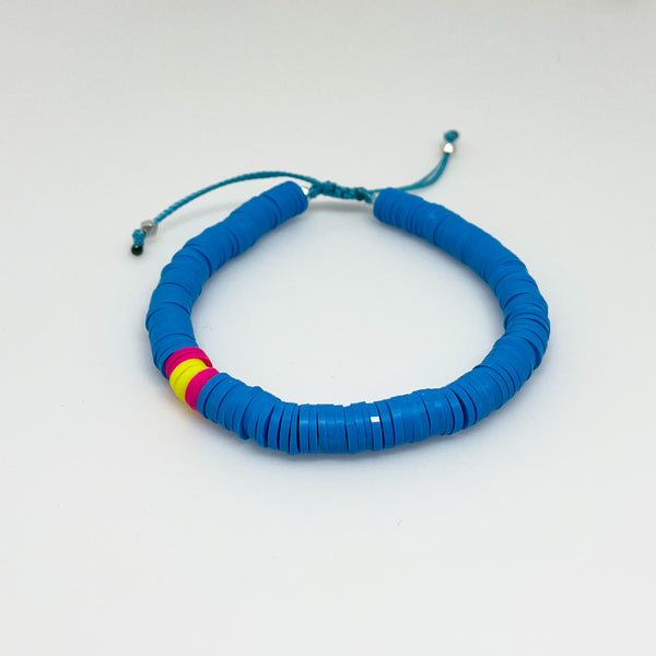 Bright Blue and Neon Yellow Vinyl Bracelet