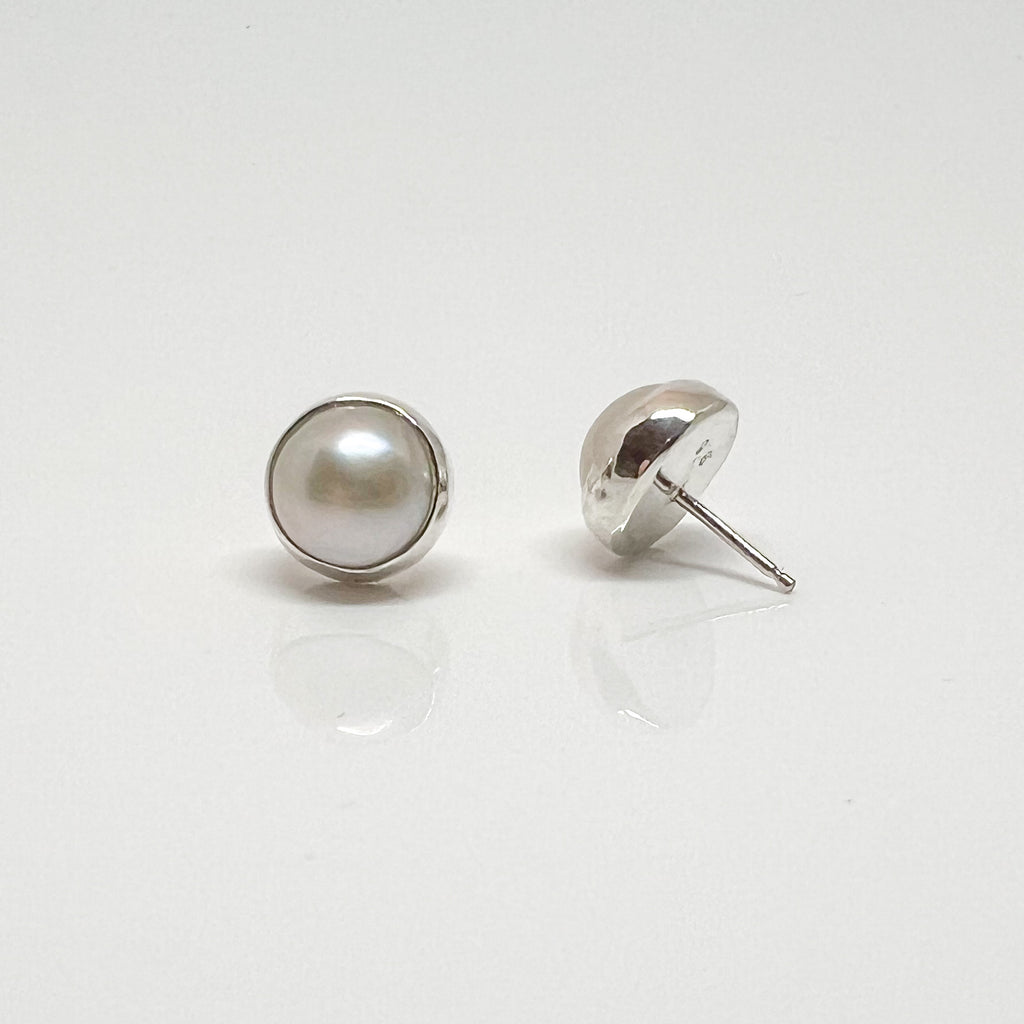 10mm Sterling Silver Mabe Pearl Stud Earrings