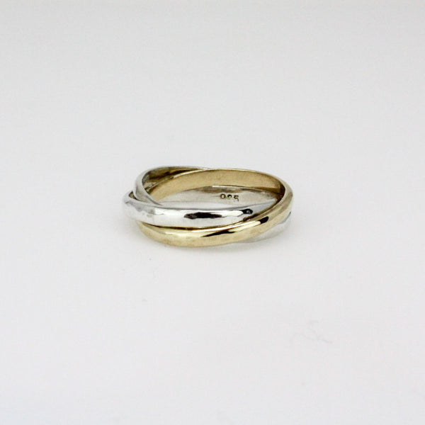 Silver and 18k Yellow gold Trinity Ring