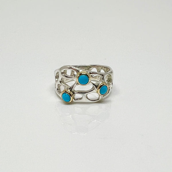 Two Tone Turquoise Sea Fan Band Ring