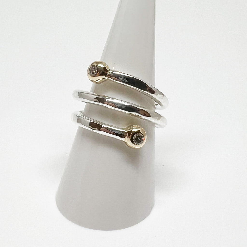 Silver and Gold Diamond Coil Ring