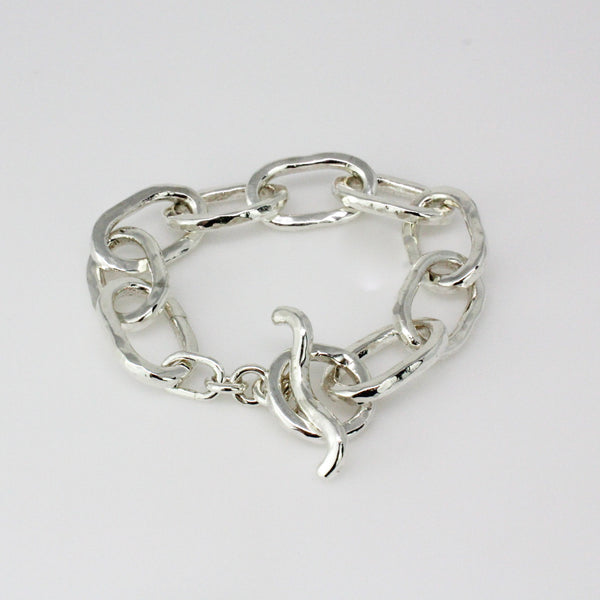 Chunky Hammered Texture Oval Link Bracelet