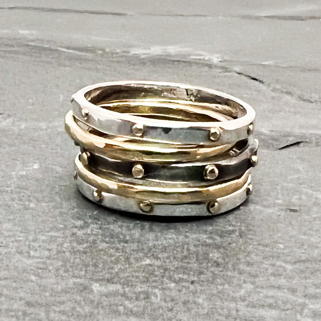 Blackened Silver and Gold Accent Stack Ring
