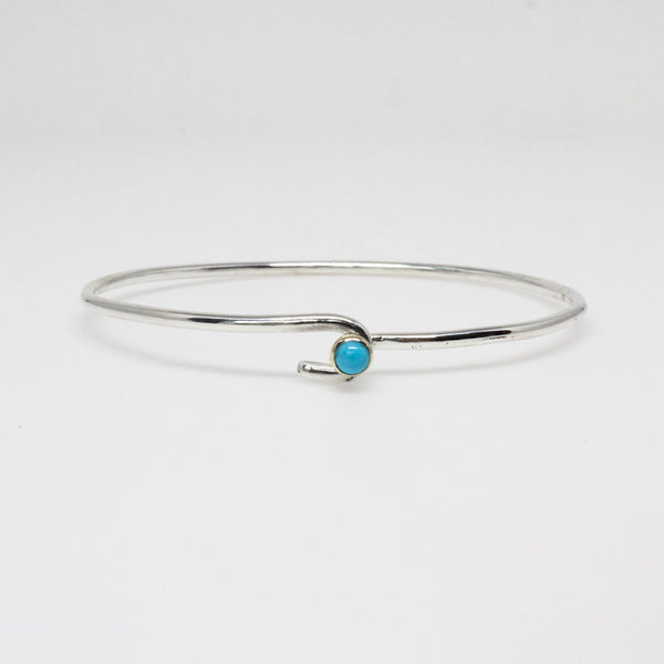 Turquoise Ball and Hook Bangle Bracelet in Silver and 14K Yellow Gold