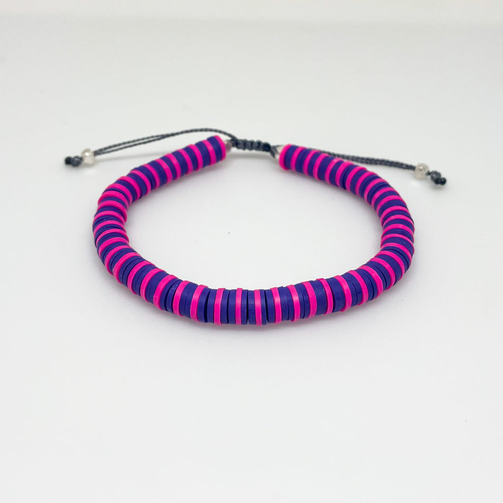 Pink and Blue Striped Vinyl Bracelet