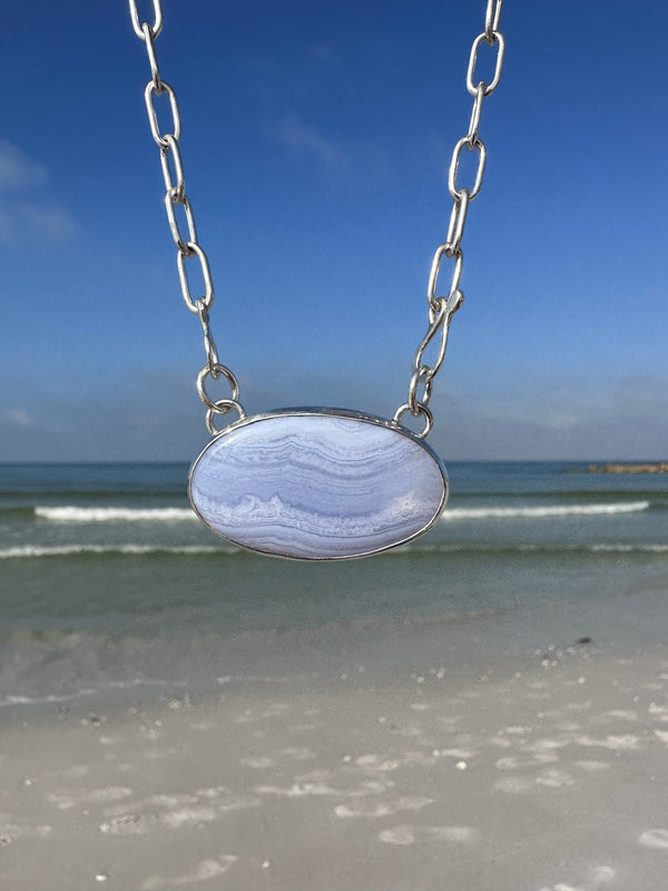 Blue Lace Agate Ocean Necklace