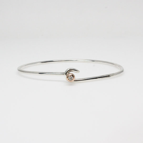 Diamond Ball and Hook Bangle Bracelet in Sterling Silver and Rose Gold