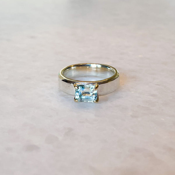 Aquamarine Emerald Cut Solitaire Band Ring