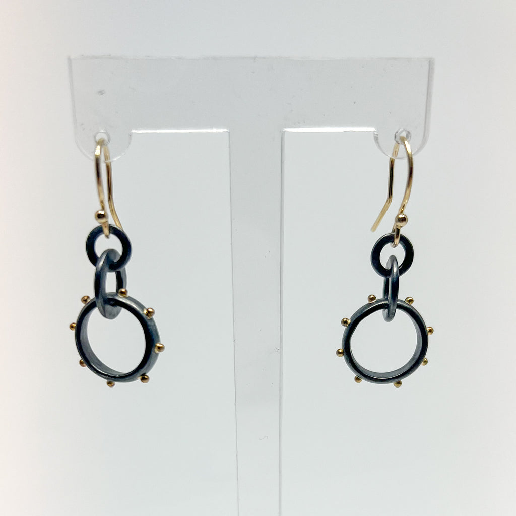 Black and Gold Circle Drop Earrings