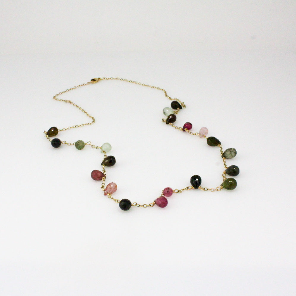 Mixed Tourmaline Briolette Necklace-14k Yellow Gold