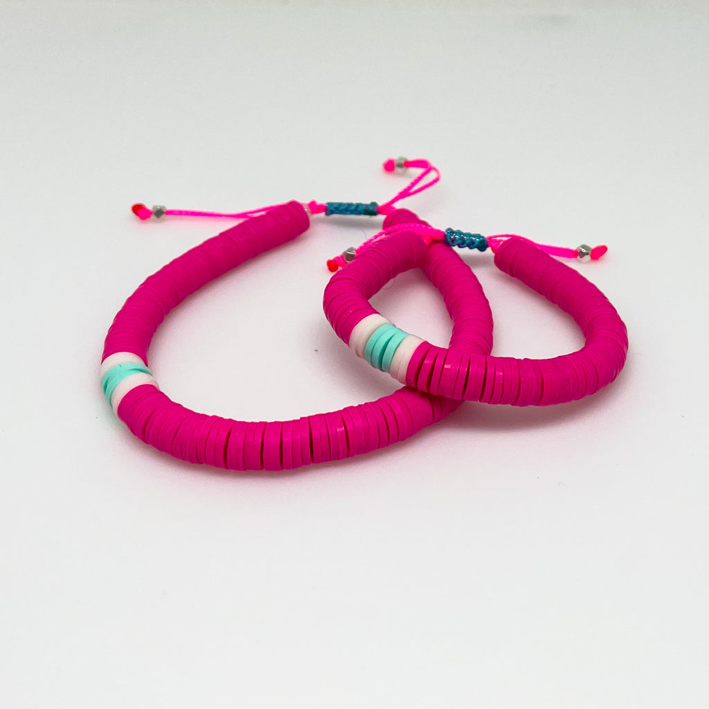 Hot Pink and Aqua Vinyl Bracelet