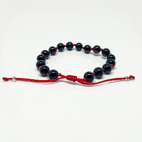 8mm Black Onyx Red Cord Bead Bracelet