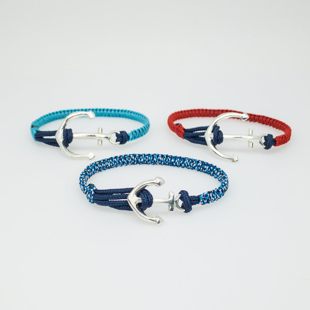 Large Sterling Silver Anchor Bracelet-Light blue/Navy