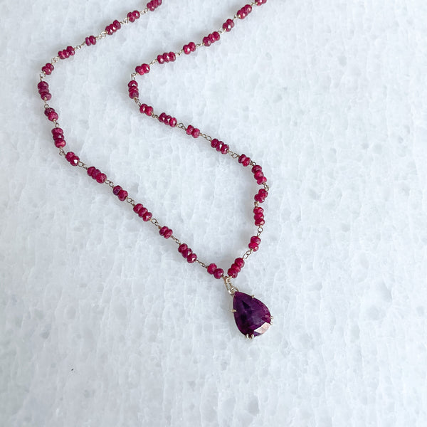 Ruby Rondelle Necklace- Triple Wrap Bracelet