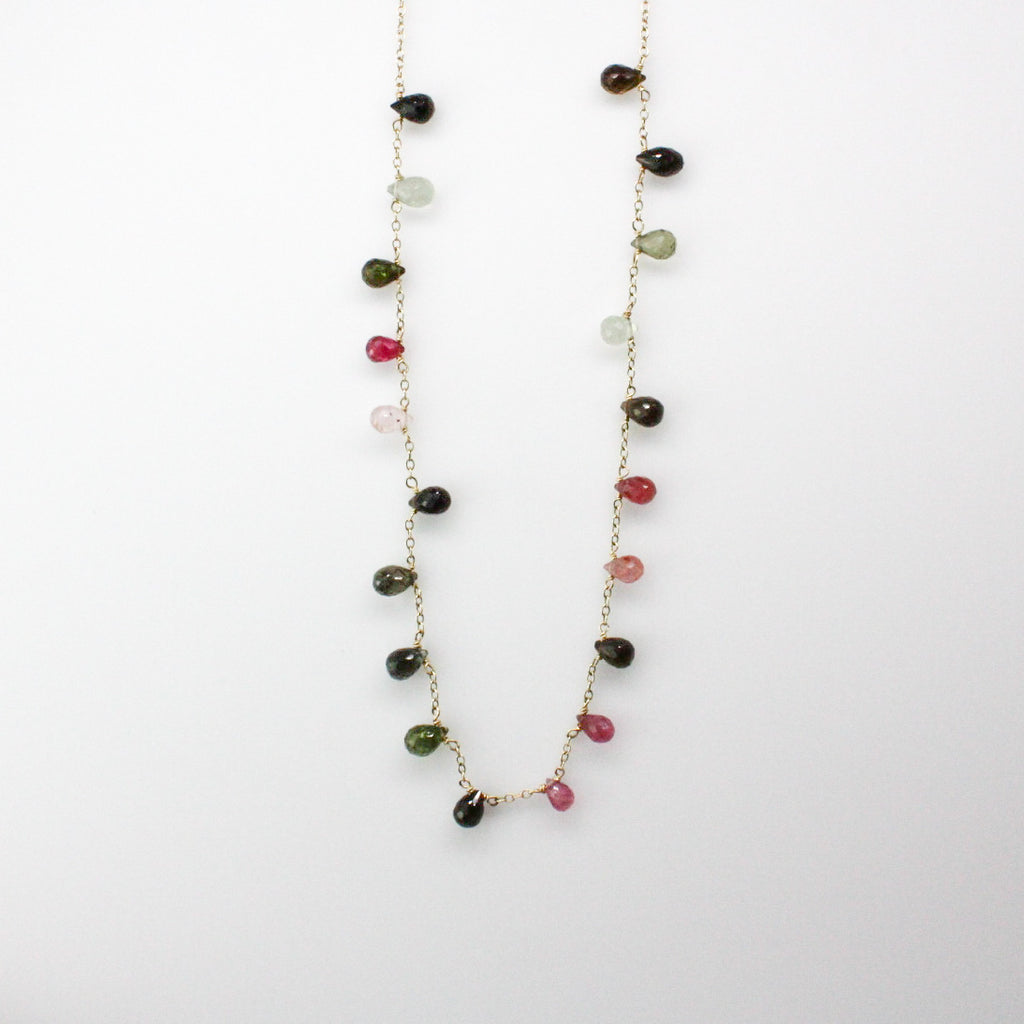 Mixed Tourmaline Briolette Necklace-14k Yellow Gold