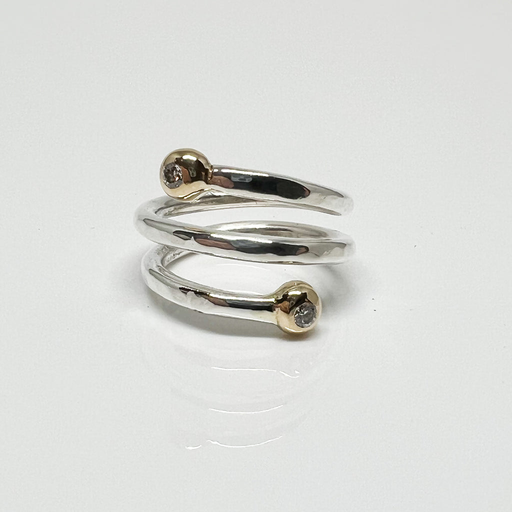 Silver and Gold Diamond Coil Ring
