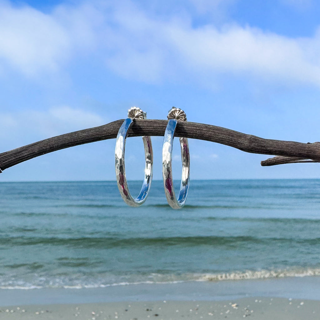 Sterling Silver Round Hammered Hoops