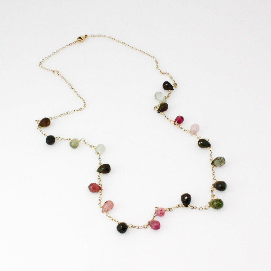 Mixed Tourmaline Briolette Necklace-14k Yellow Gold