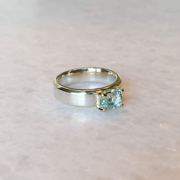 Aquamarine Emerald Cut Solitaire Band Ring