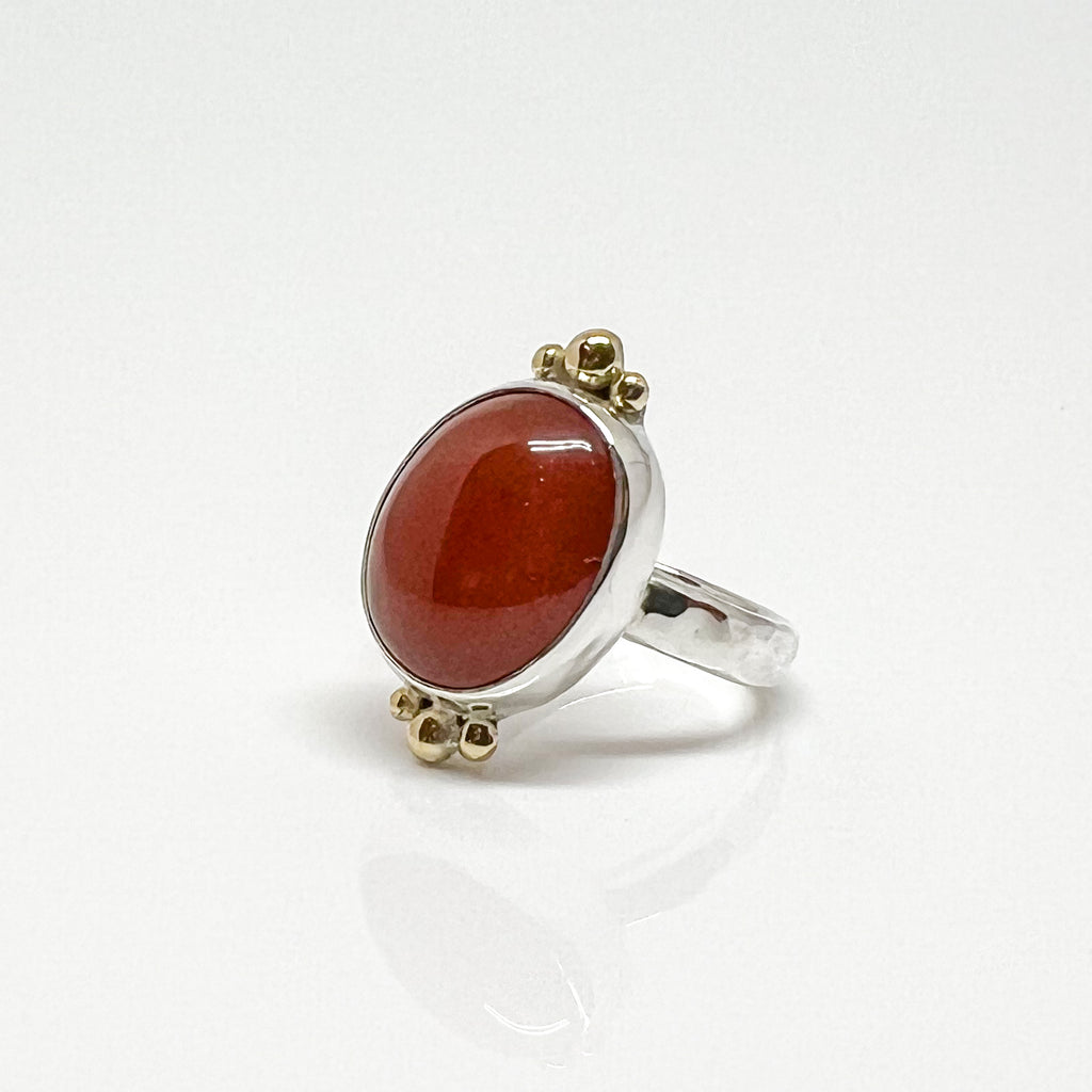 Carnelian Silver and 18k Gold Statement Ring