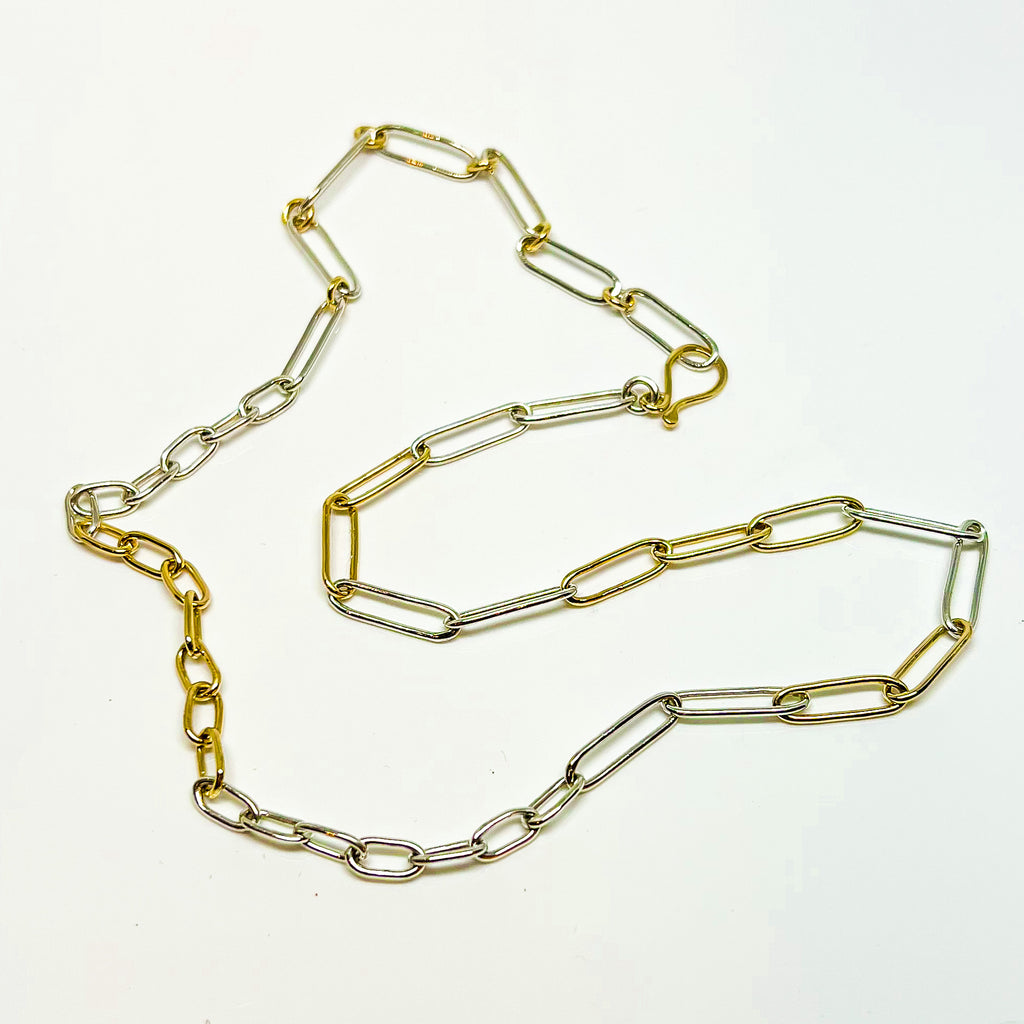 Silver and Gold Mixed Link Chain Necklace