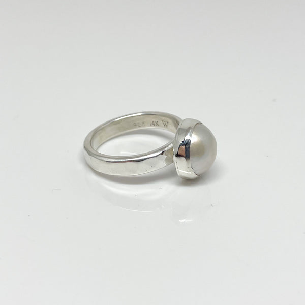 Silver South Sea White Mabe Pearl Ring