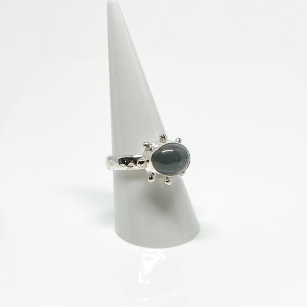 Gray Moonstone Oval Stud Ring