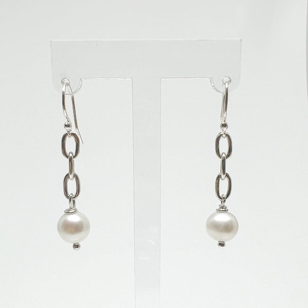 Freshwater Pearl Paperclip Drop Earrings